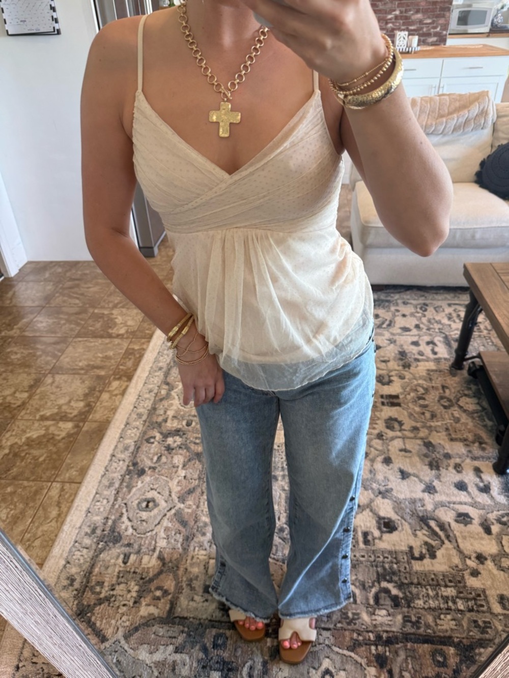 The Limited Cream Lace-Trim Wrap Cami